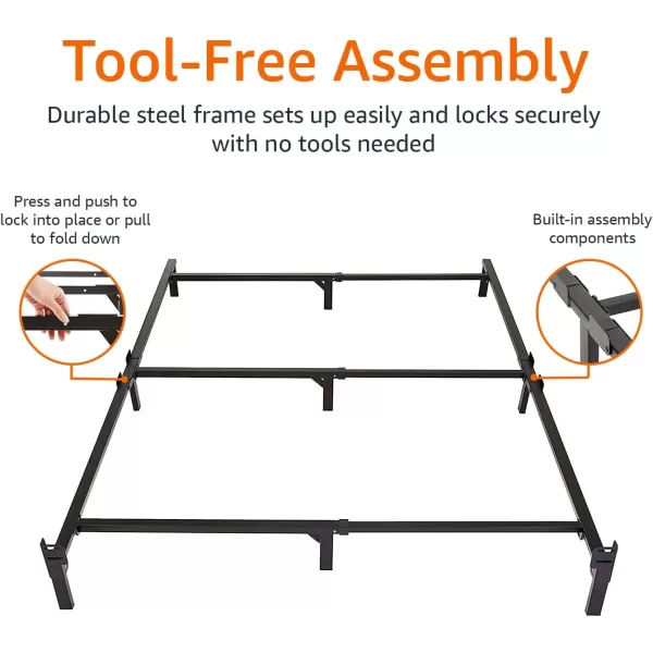 Amazon Basics Metal Bed Frame 9Leg Base for Box Spring and Mattress Queen ToolFree Easy Assembly 795 L x 60 W x 7 H BlackFull