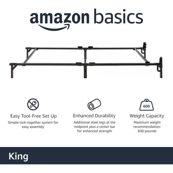 Amazon Basics Metal Bed Frame 9Leg Base for Box Spring and Mattress Queen ToolFree Easy Assembly 795 L x 60 W x 7 H BlackKing