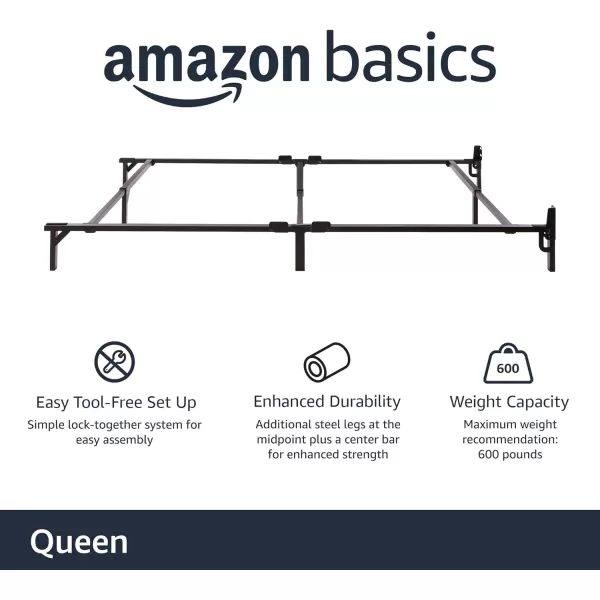 Amazon Basics Metal Bed Frame 9Leg Base for Box Spring and Mattress Queen ToolFree Easy Assembly 795 L x 60 W x 7 H BlackQueen