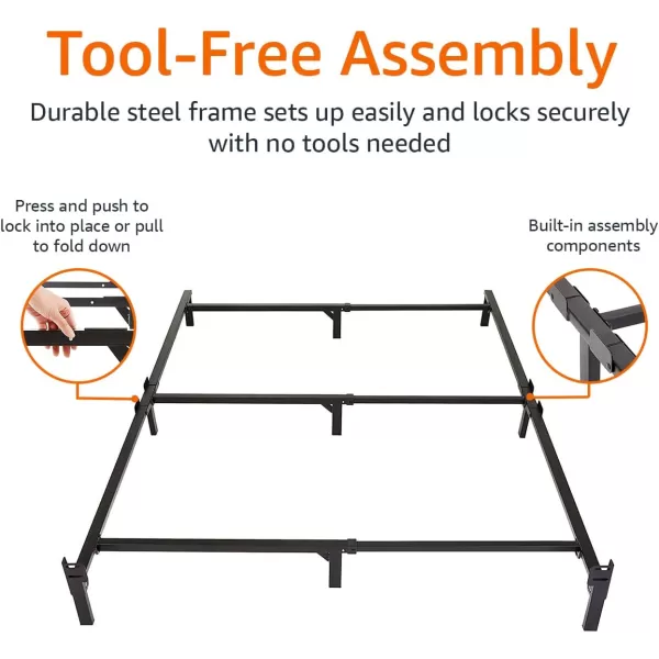 Amazon Basics Metal Bed Frame 9Leg Base for Box Spring and Mattress Queen ToolFree Easy Assembly 795 L x 60 W x 7 H BlackQueen