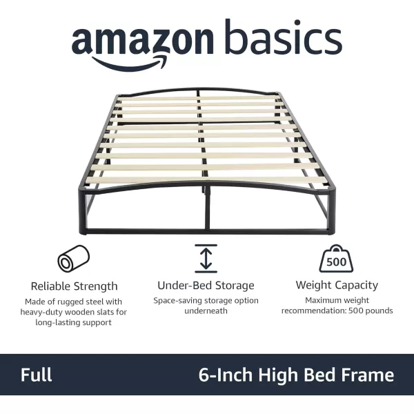 Amazon Basics Metal Platform Bed Frame with Wood Slat Support 6 Inches High Twin BlackFull 6 inch