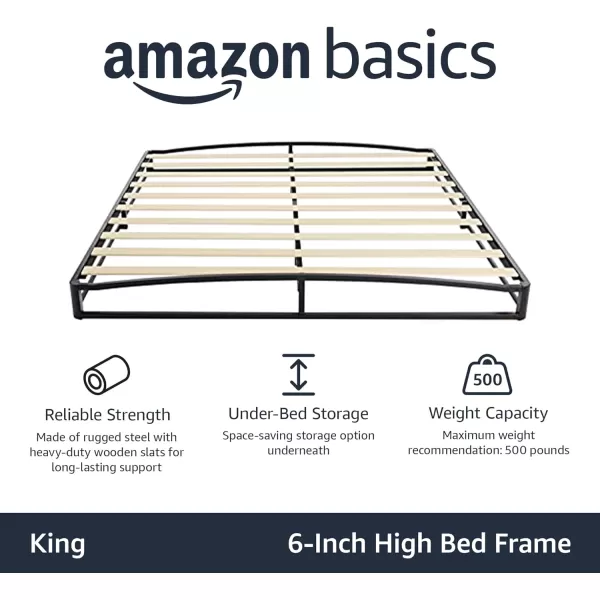 Amazon Basics Metal Platform Bed Frame with Wood Slat Support 6 Inches High Twin BlackKing 6 inch