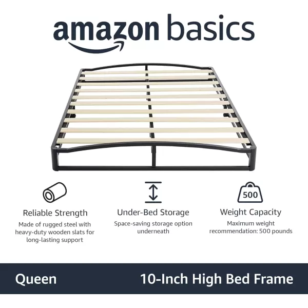 Amazon Basics Metal Platform Bed Frame with Wood Slat Support 6 Inches High Twin BlackQueen 10 inch