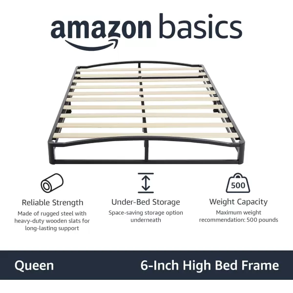 Amazon Basics Metal Platform Bed Frame with Wood Slat Support 6 Inches High Twin BlackQueen 6 inch