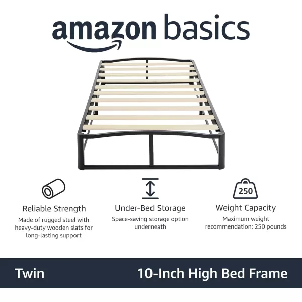 Amazon Basics Metal Platform Bed Frame with Wood Slat Support 6 Inches High Twin BlackTwin 10 inch