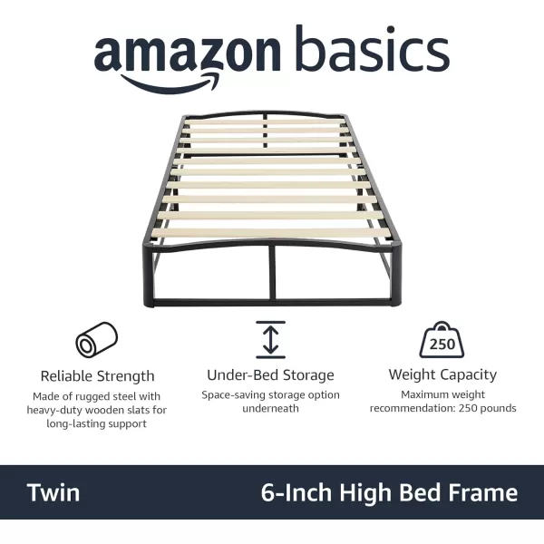 Amazon Basics Metal Platform Bed Frame with Wood Slat Support 6 Inches High Twin BlackTwin 6 inch