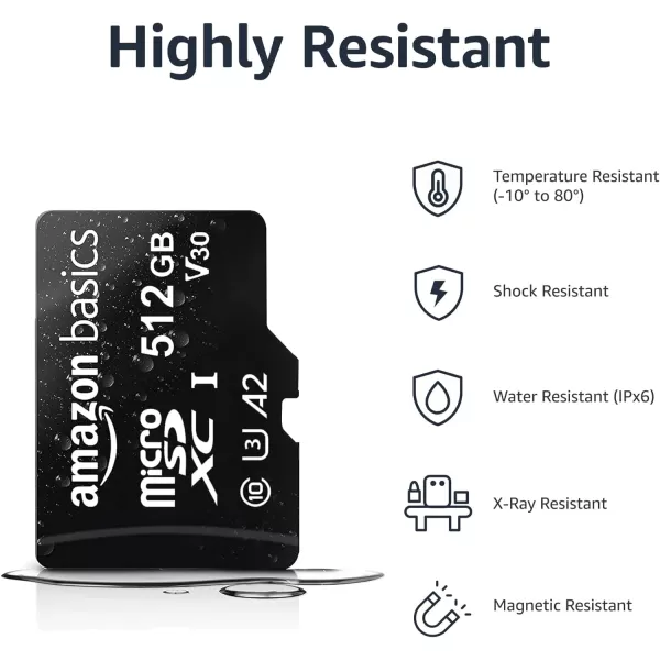 Amazon Basics Micro SDXC Memory Card with Full Size Adapter A2 U3 Read Speed up to 100 MBs 128 GB Black512GB