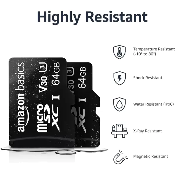 Amazon Basics Micro SDXC Memory Card with Full Size Adapter A2 U3 Read Speed up to 100 MBs 128 GB Black64GB 2pack