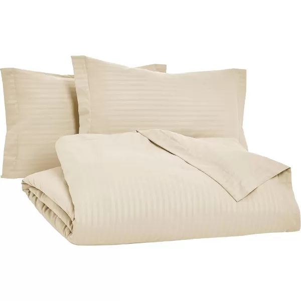 Amazon Basics Microfiber 3 Piece Duvet Cover Set FullQueen Bright White StripedBeige FullQueen