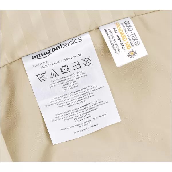 Amazon Basics Microfiber 3 Piece Duvet Cover Set FullQueen Bright White StripedBeige FullQueen