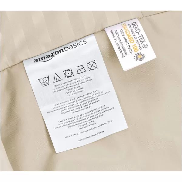 Amazon Basics Microfiber 3 Piece Duvet Cover Set FullQueen Bright White StripedBeige TwinTwin XL