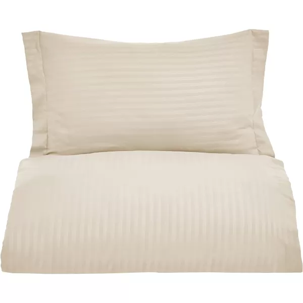 Amazon Basics Microfiber 3 Piece Duvet Cover Set FullQueen Bright White StripedBeige TwinTwin XL