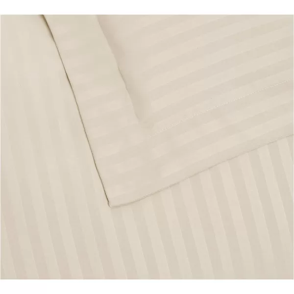 Amazon Basics Microfiber 3 Piece Duvet Cover Set FullQueen Bright White StripedBeige TwinTwin XL