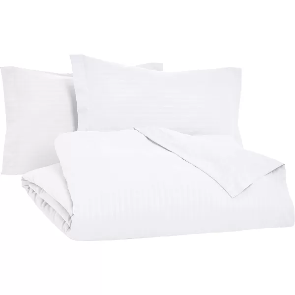 Amazon Basics Microfiber 3 Piece Duvet Cover Set FullQueen Bright White StripedBright White FullQueen