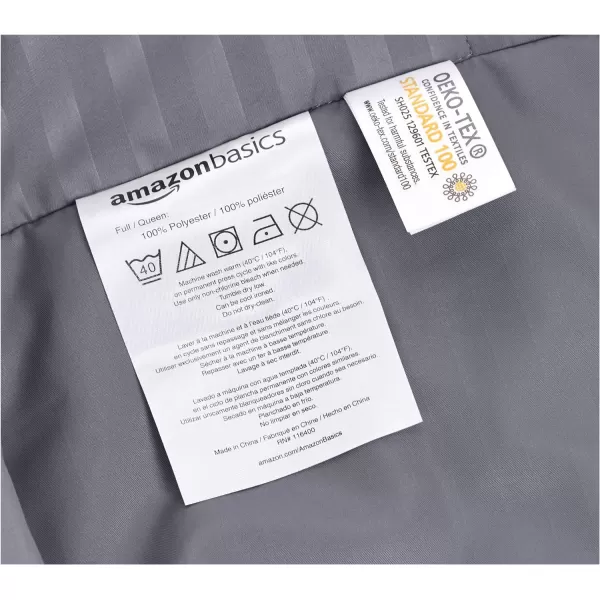 Amazon Basics Microfiber 3 Piece Duvet Cover Set FullQueen Bright White StripedDark Grey FullQueen