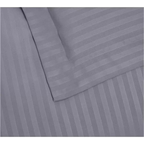 Amazon Basics Microfiber 3 Piece Duvet Cover Set FullQueen Bright White StripedDark Grey FullQueen