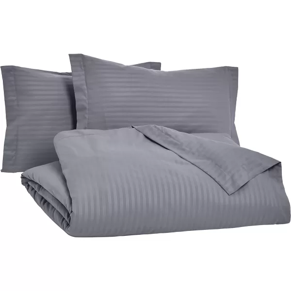 Amazon Basics Microfiber 3 Piece Duvet Cover Set FullQueen Bright White StripedDark Grey King