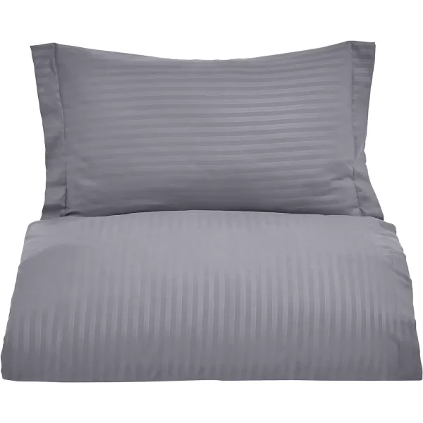 Amazon Basics Microfiber 3 Piece Duvet Cover Set FullQueen Bright White StripedDark Grey TwinTwin XL