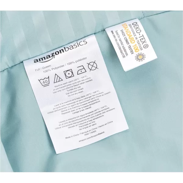 Amazon Basics Microfiber 3 Piece Duvet Cover Set FullQueen Bright White StripedSpa Blue FullQueen