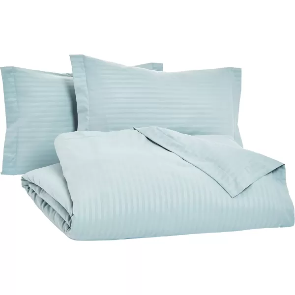 Amazon Basics Microfiber 3 Piece Duvet Cover Set FullQueen Bright White StripedSpa Blue FullQueen