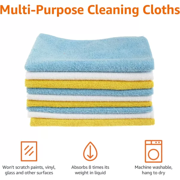 Amazon Basics Microfiber Cleaning Cloths NonAbrasive Reusable and Washable  Pack of 48 12 x16Inch Blue White and YellowBlueWhiteYellow Pack of 24