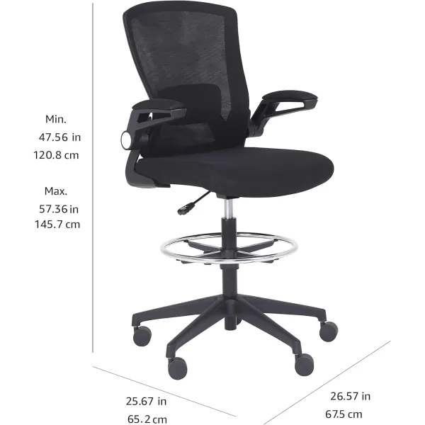 Amazon Basics Midback Mesh Office Drafting Chair Stool with Adjustable Footrest BlackFlip up arms