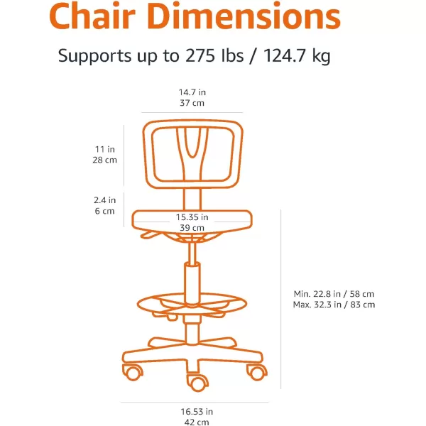 Amazon Basics Midback Mesh Office Drafting Chair Stool with Adjustable Footrest BlackNo Arms
