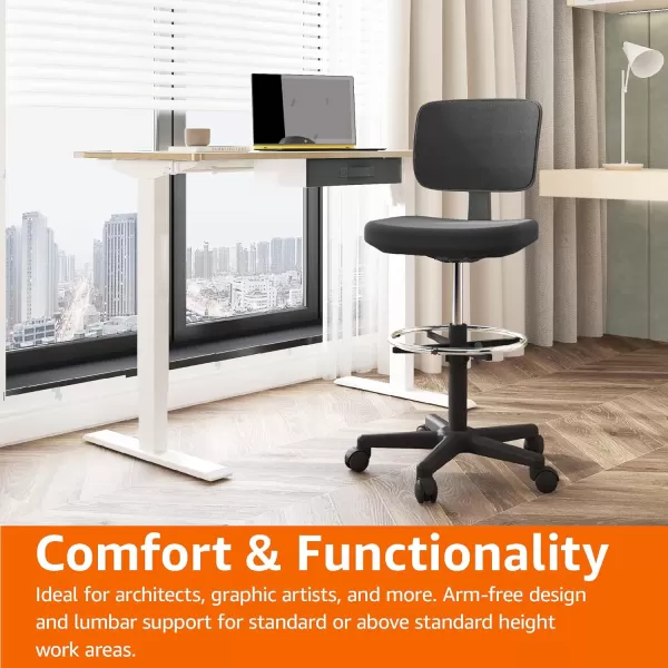 Amazon Basics Midback Mesh Office Drafting Chair Stool with Adjustable Footrest BlackNo Arms