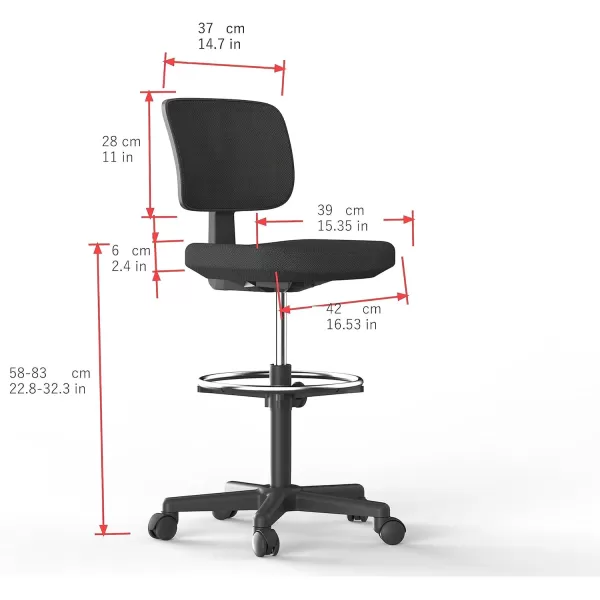 Amazon Basics Midback Mesh Office Drafting Chair Stool with Adjustable Footrest BlackNo Arms
