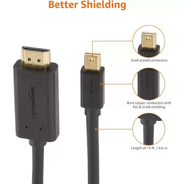 Amazon Basics Mini DisplayPort Male to HDMI Male Cable 1080p GoldPlated Plugs 6 Foot Black for Personal Computer15Feet 1Pack