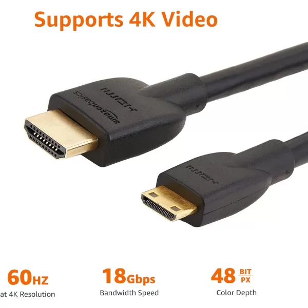 Amazon Basics Mini HDMI to HDMI Adapter Cable 102Gbps HighSpeed 4K30Hz 2160p 48Bit Color Ethernet Ready 6 Ft Black1Pack 6 Feet
