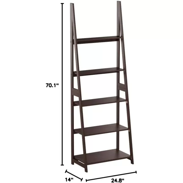 Amazon Basics Modern 5Tier Ladder Bookshelf Organizer Solid Rubberwood Frame Walnut Finish 14 D x 248 W x 701 HEspresso