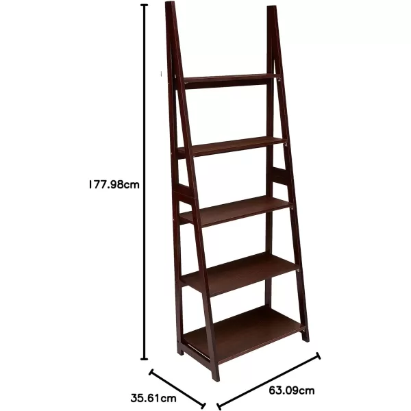 Amazon Basics Modern 5Tier Ladder Bookshelf Organizer Solid Rubberwood Frame Walnut Finish 14 D x 248 W x 701 HEspresso