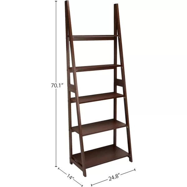 Amazon Basics Modern 5Tier Ladder Bookshelf Organizer Solid Rubberwood Frame Walnut Finish 14 D x 248 W x 701 HWalnut