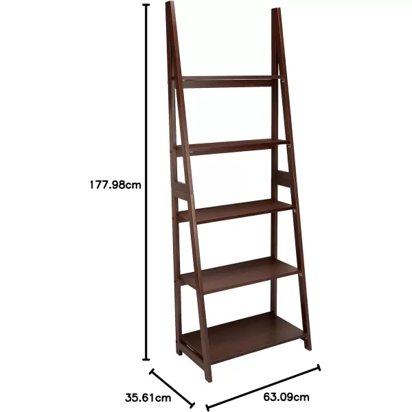 Amazon Basics Modern 5Tier Ladder Bookshelf Organizer Solid Rubberwood Frame Walnut Finish 14 D x 248 W x 701 HWalnut