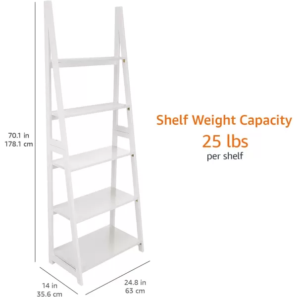 Amazon Basics Modern 5Tier Ladder Bookshelf Organizer Solid Rubberwood Frame Walnut Finish 14 D x 248 W x 701 HWhite