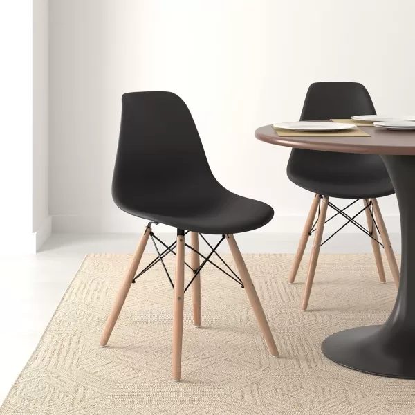 Amazon Basics Modern Dining Chair Set Shell Chair with Wood Legs for Kitchen Dining Living Room  Set of 4 Black 1811W x 2028D x 3268 HBlack