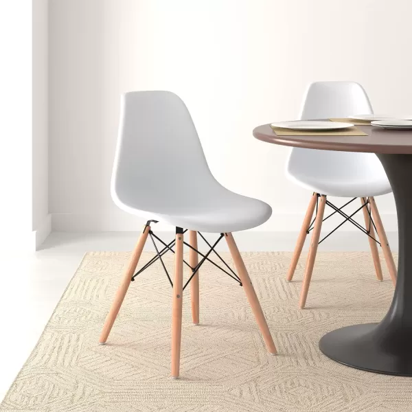 Amazon Basics Modern Dining Chair Set Shell Chair with Wood Legs for Kitchen Dining Living Room  Set of 4 Black 1811W x 2028D x 3268 HWhite