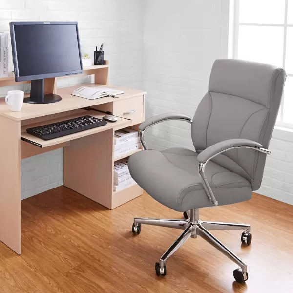 Amazon Basics Modern Executive Chair 275lb Capacity with Oversized Seat Cushion Grey Bonded Leather 2913D x 252W x 4311HAmazon Basics Modern Executive Chair 275lb Capacity with Oversized Seat Cushion Grey Bonded Leather 2913D x 252W x 4311H
