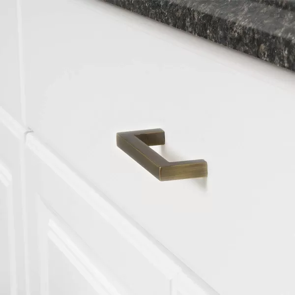 Amazon Basics Modern Square Cabinet Pull Handle 539inch Length 5inch Hole Center Golden Champagne 10pack334 in Length 3 in Hole Center Antique Brass