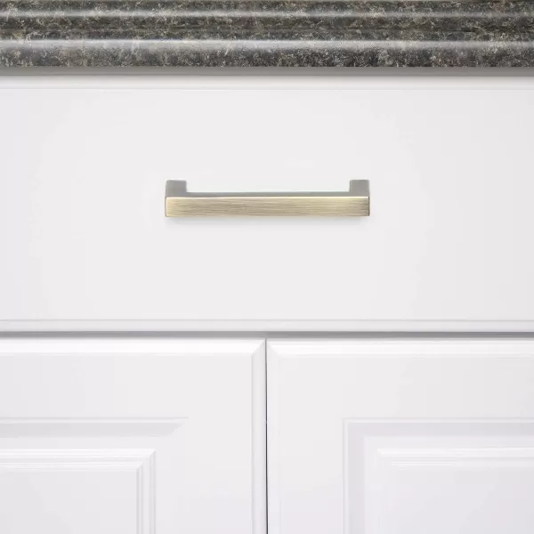Amazon Basics Modern Square Cabinet Pull Handle 539inch Length 5inch Hole Center Golden Champagne 10pack334 in Length 3 in Hole Center Antique Brass