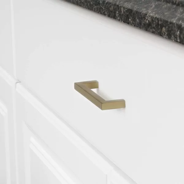 Amazon Basics Modern Square Cabinet Pull Handle 539inch Length 5inch Hole Center Golden Champagne 10pack334 in Length 3 in Hole Center Brushed Brass