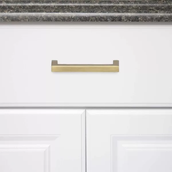 Amazon Basics Modern Square Cabinet Pull Handle 539inch Length 5inch Hole Center Golden Champagne 10pack334 in Length 3 in Hole Center Brushed Brass