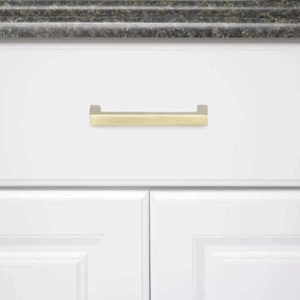 Amazon Basics Modern Square Cabinet Pull Handle 539inch Length 5inch Hole Center Golden Champagne 10pack334 in Length 3 in Hole Center Golden Champagne