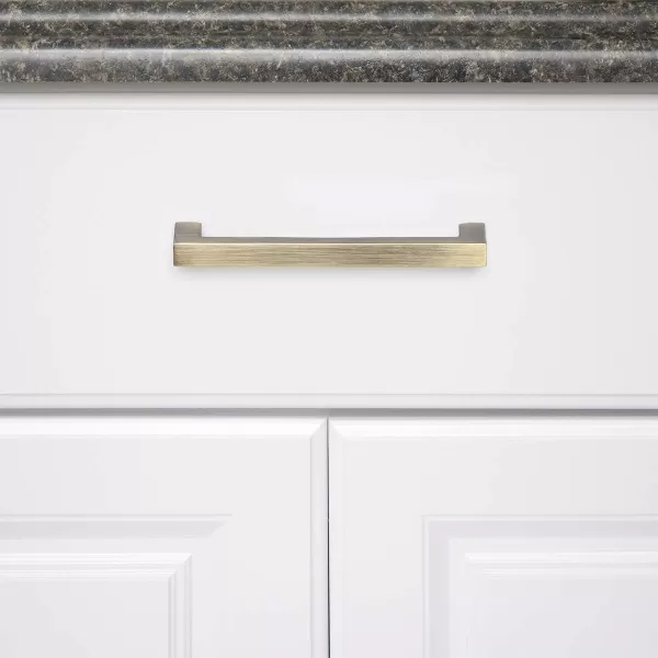 Amazon Basics Modern Square Cabinet Pull Handle 539inch Length 5inch Hole Center Golden Champagne 10pack413 in Length 375 in Hole Center Antique Brass
