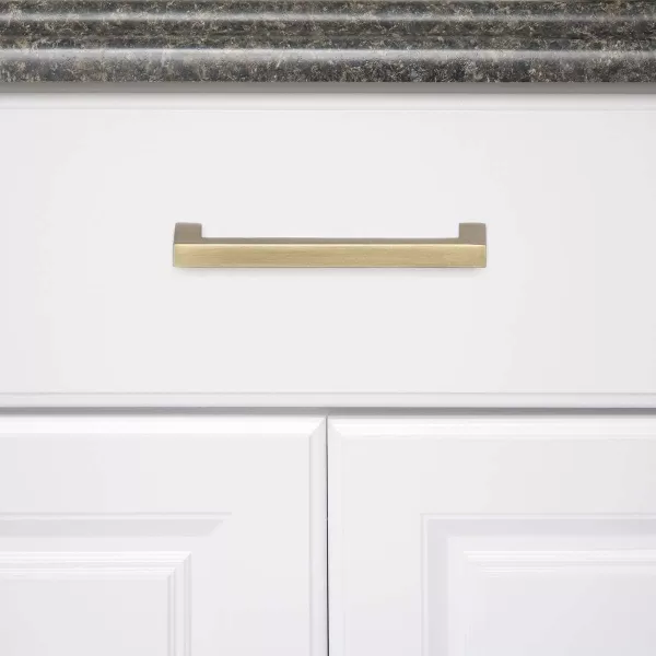 Amazon Basics Modern Square Cabinet Pull Handle 539inch Length 5inch Hole Center Golden Champagne 10pack413 in Length 375 in Hole Center Brushed Brass