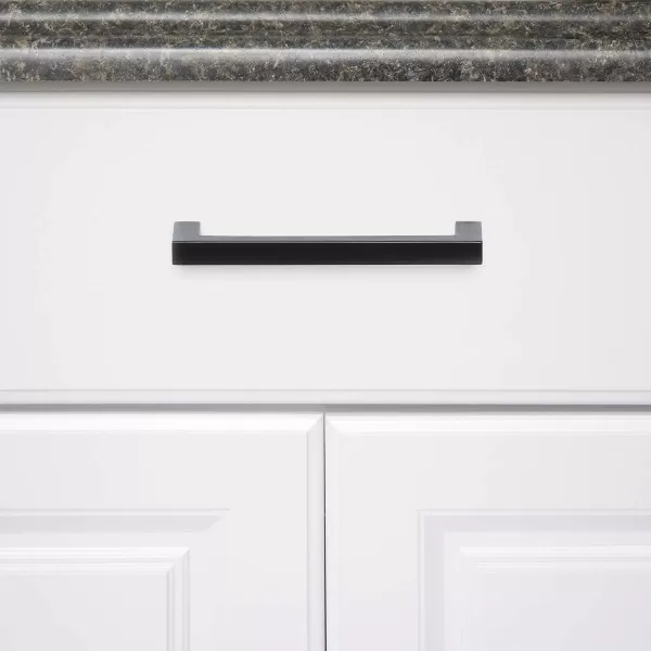 Amazon Basics Modern Square Cabinet Pull Handle 539inch Length 5inch Hole Center Golden Champagne 10pack413 in Length 375 in Hole Center Flat Black