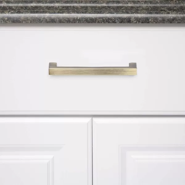 Amazon Basics Modern Square Cabinet Pull Handle 539inch Length 5inch Hole Center Golden Champagne 10pack539 in Length 5 in Hole Center Antique Brass