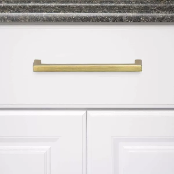 Amazon Basics Modern Square Cabinet Pull Handle 539inch Length 5inch Hole Center Golden Champagne 10pack539 in Length 5 in Hole Center Brushed Brass
