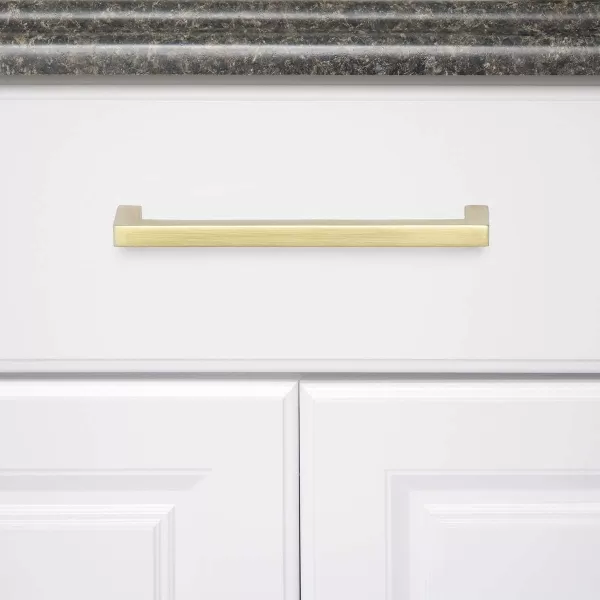 Amazon Basics Modern Square Cabinet Pull Handle 539inch Length 5inch Hole Center Golden Champagne 10pack539 in Length 5 in Hole Center Golden Champagne